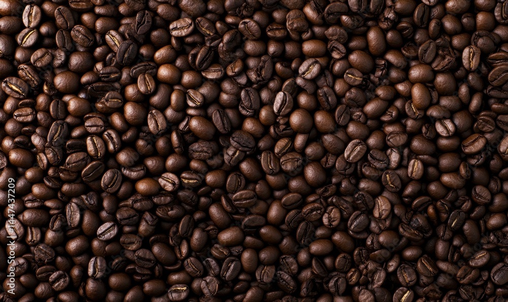 Close-Up View of Roasted Coffee Beans on Dark Background Close-Up View of Roasted Coffee Beans on Dark Background