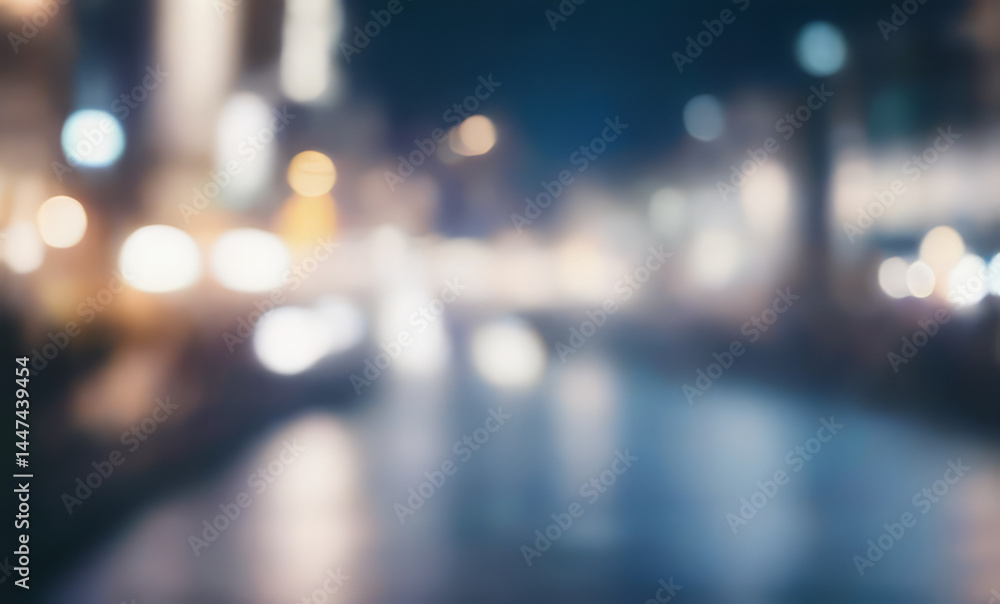 Blurred night street scene with bokeh lights creating an abstract urban view. Blurred night street scene with bokeh lights creating an abstract urban view.