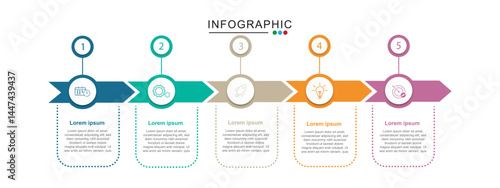 Business infographic design template with 5 options, steps or processes. Can be used for workflow layout, diagram, web design