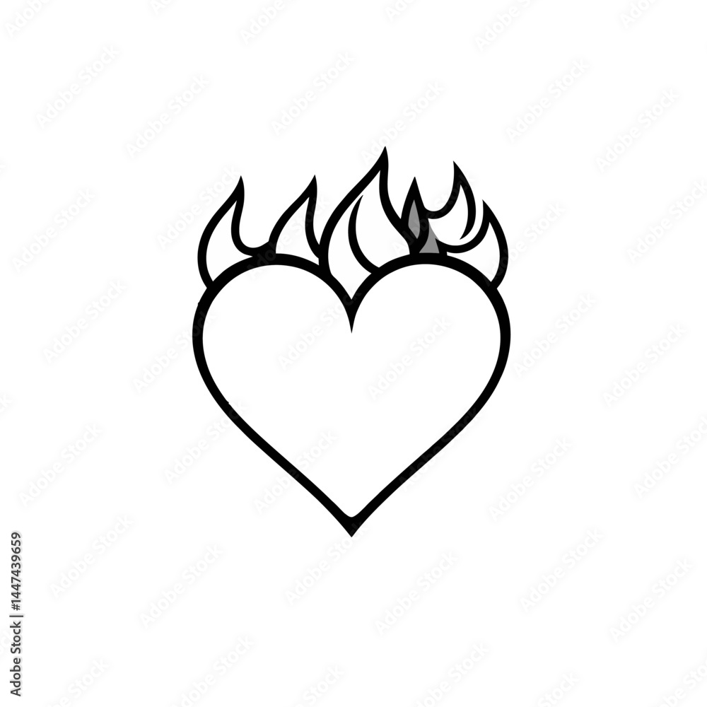 Heart on fire vector illustration outline drawing graphic design love flame passion burning romance valentines day art Heart on fire vector illustration outline drawing graphic design love flame passion burning romance valentines day art
