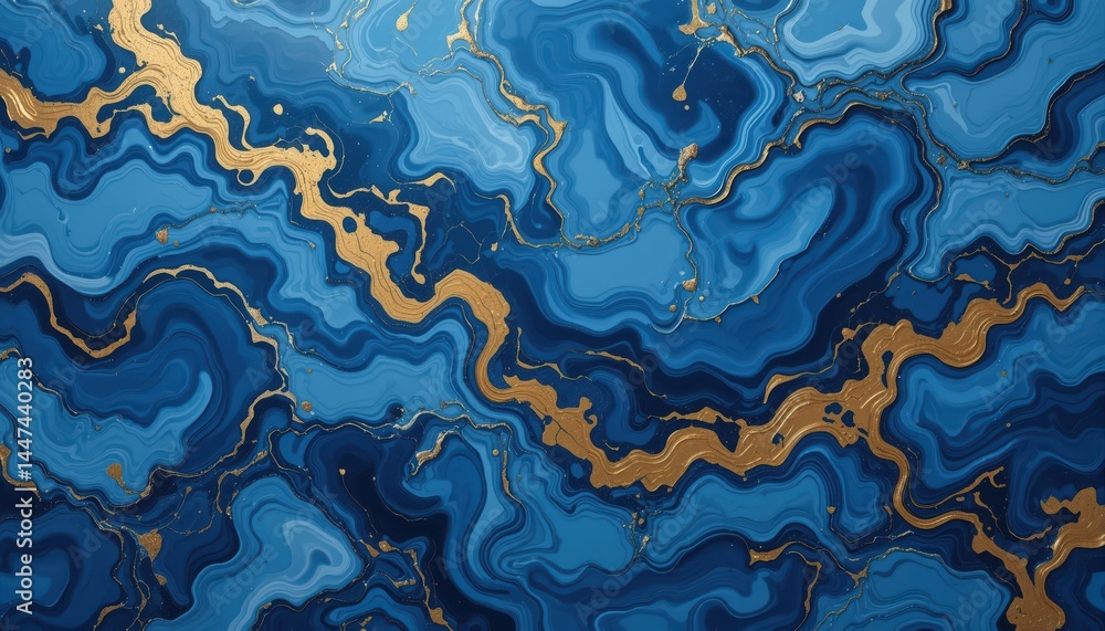 Abstract fluid art painting with blue and gold marbled patterns showcasing vibrant swirling textures and intricate design for creative decor or artistic inspiration Abstract fluid art painting with blue and gold marbled patterns showcasing vibrant swirling textures and intricate design for creative decor or artistic inspiration