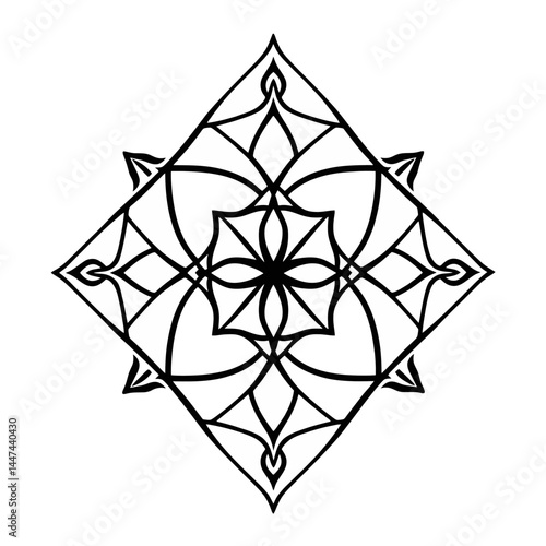 Geometric abstract art line drawing mandala design pattern vector illustration black and white background