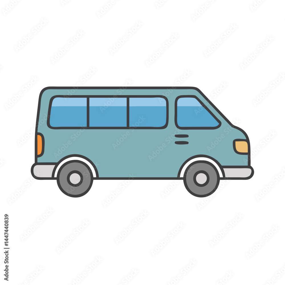 Illustration of a blue van transportation vehicle for travel and family road trip adventures Illustration of a blue van transportation vehicle for travel and family road trip adventures