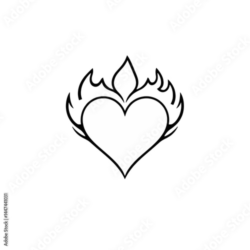 Heart with flames vector design illustration for tattoo love fire passion romance valentine design idea graphic