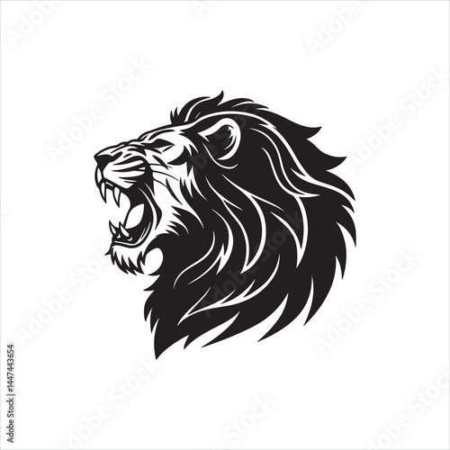 Roaring Lion Silhouette on White Background