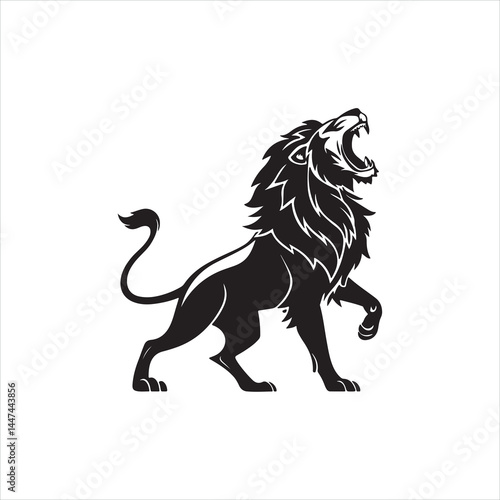 Roaring Lion Silhouette on White Background