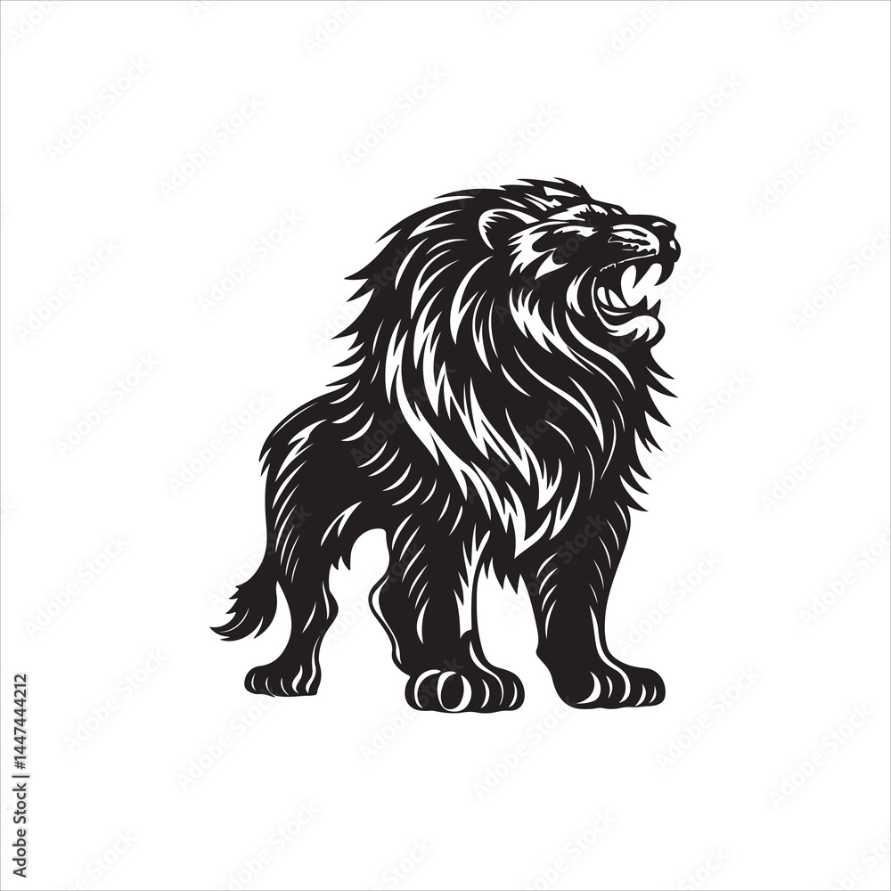 Obraz premium Roaring Lion Silhouette on White Background