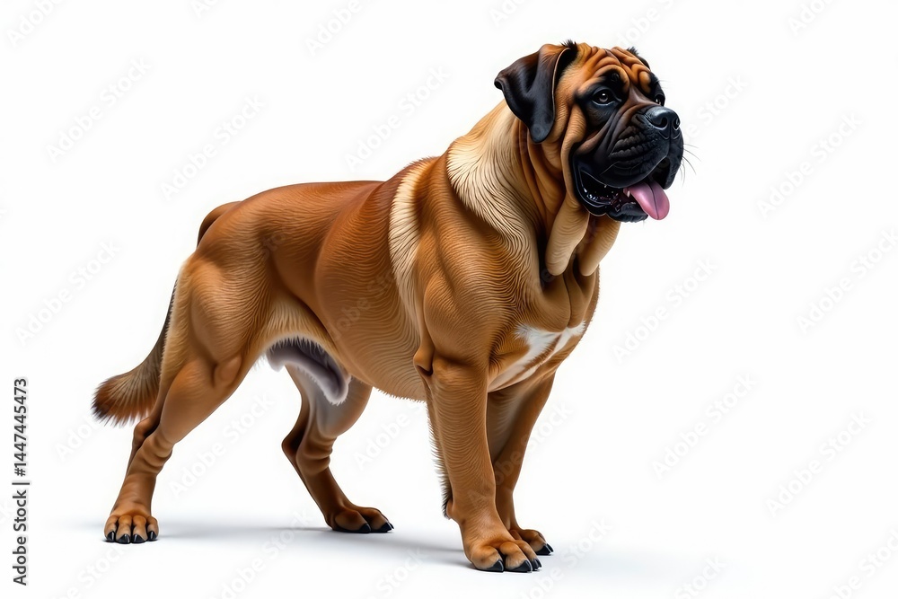 Fototapeta premium Majestic mastiff, powerful stance, white background, close-up, pet photography