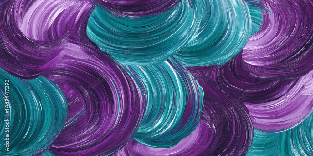 Abstract Swirls of Teal and Purple Paint
