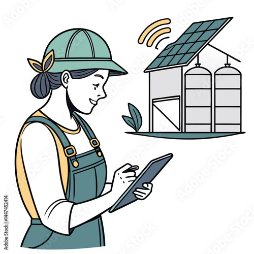 female-farmer-with-digital-tablet-on-a-modern-farm vector image on white background