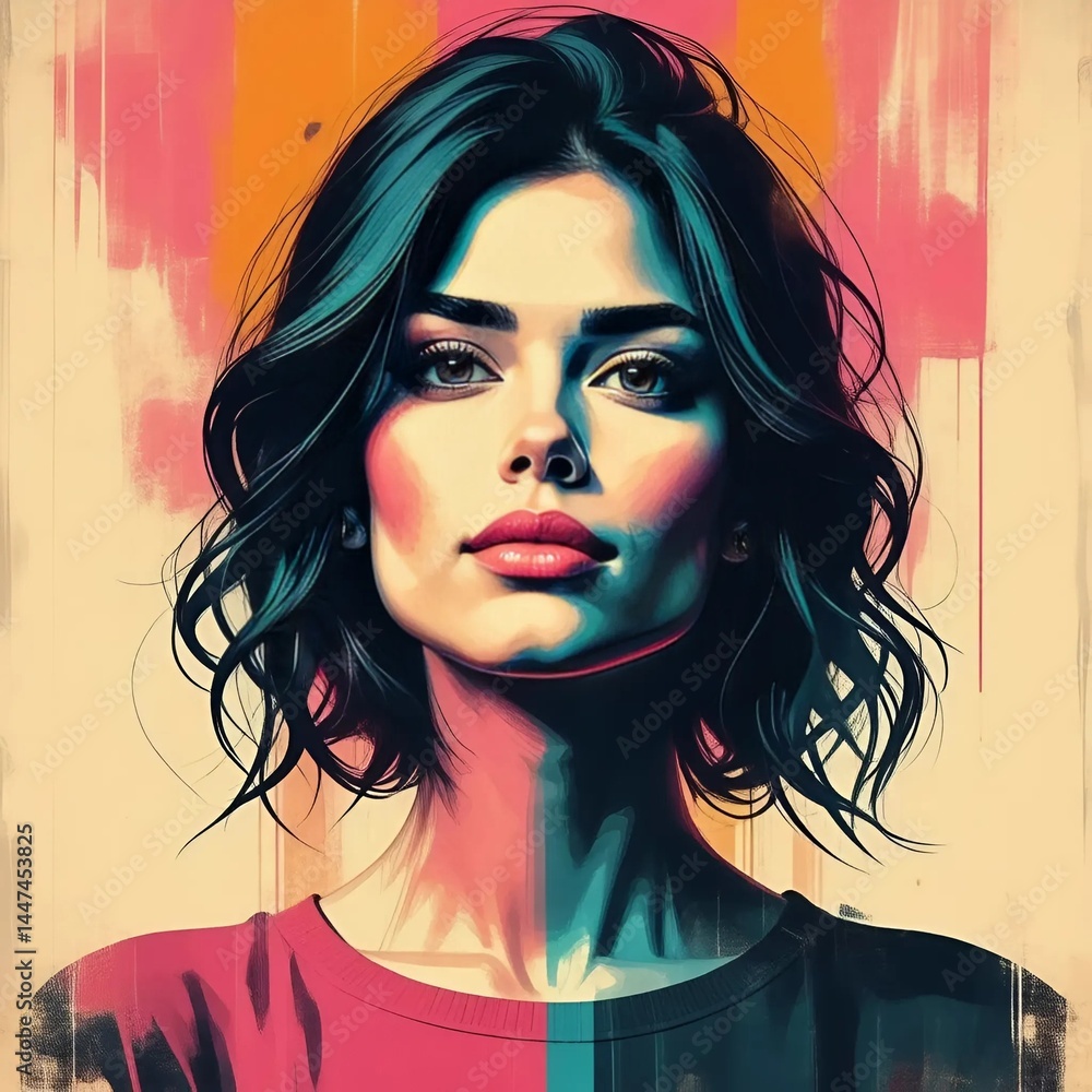 Fototapeta premium Portrait of a young woman in bright colors in watercolor style