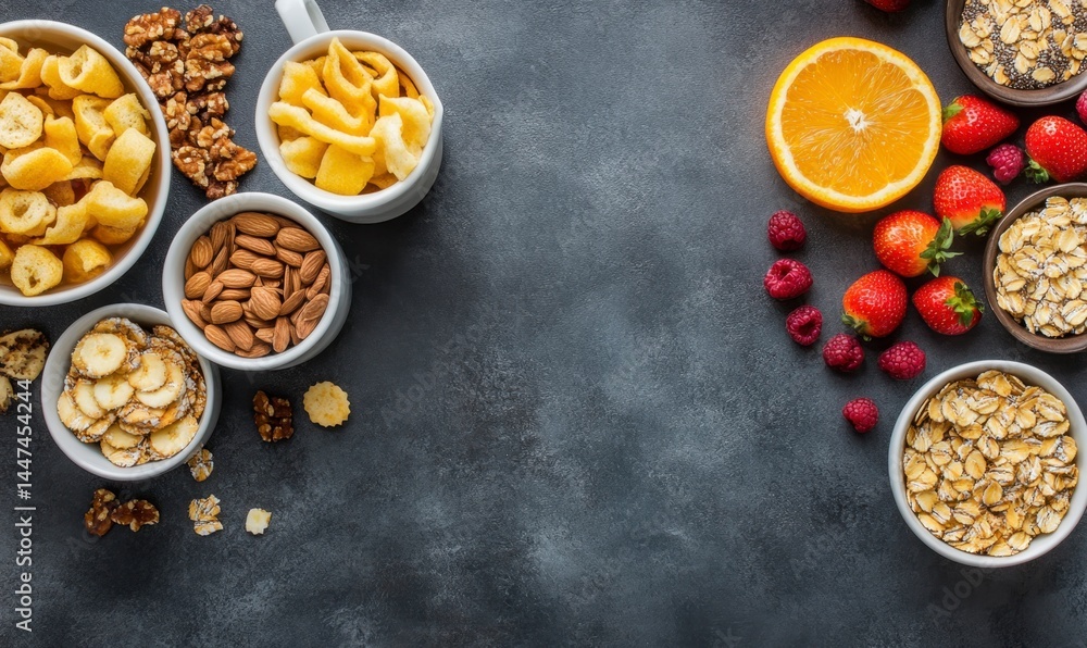 Healthy Snack Variety with Dried Fruits, Nuts, and Fresh Berries Healthy Snack Variety with Dried Fruits, Nuts, and Fresh Berries