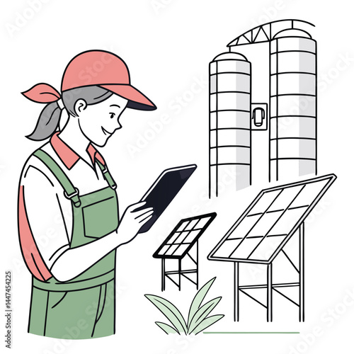 female-farmer-with-digital-tablet-on-a-modern-farm vector image on white background