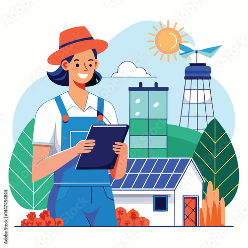 female-farmer-with-digital-tablet-on-a-modern-farm vector image on white background