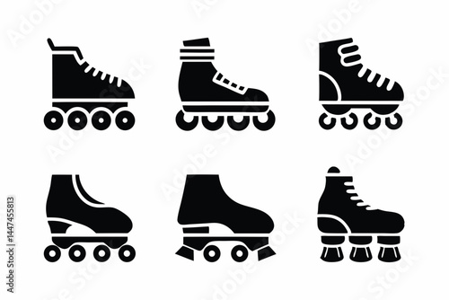 set of Roller Skate  icon silhouette vector illustration