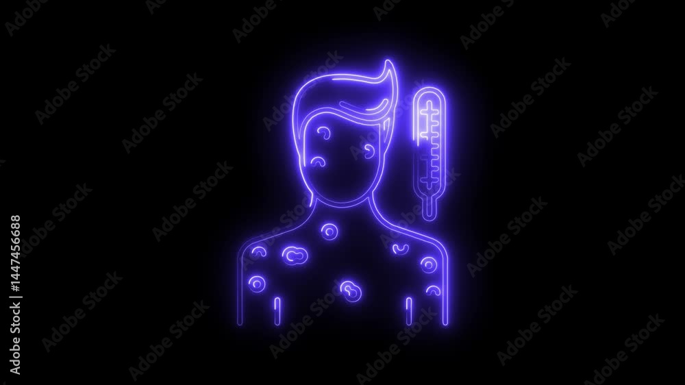Neon illustration of sick person with fever and rash depicting medical condition or viral infection