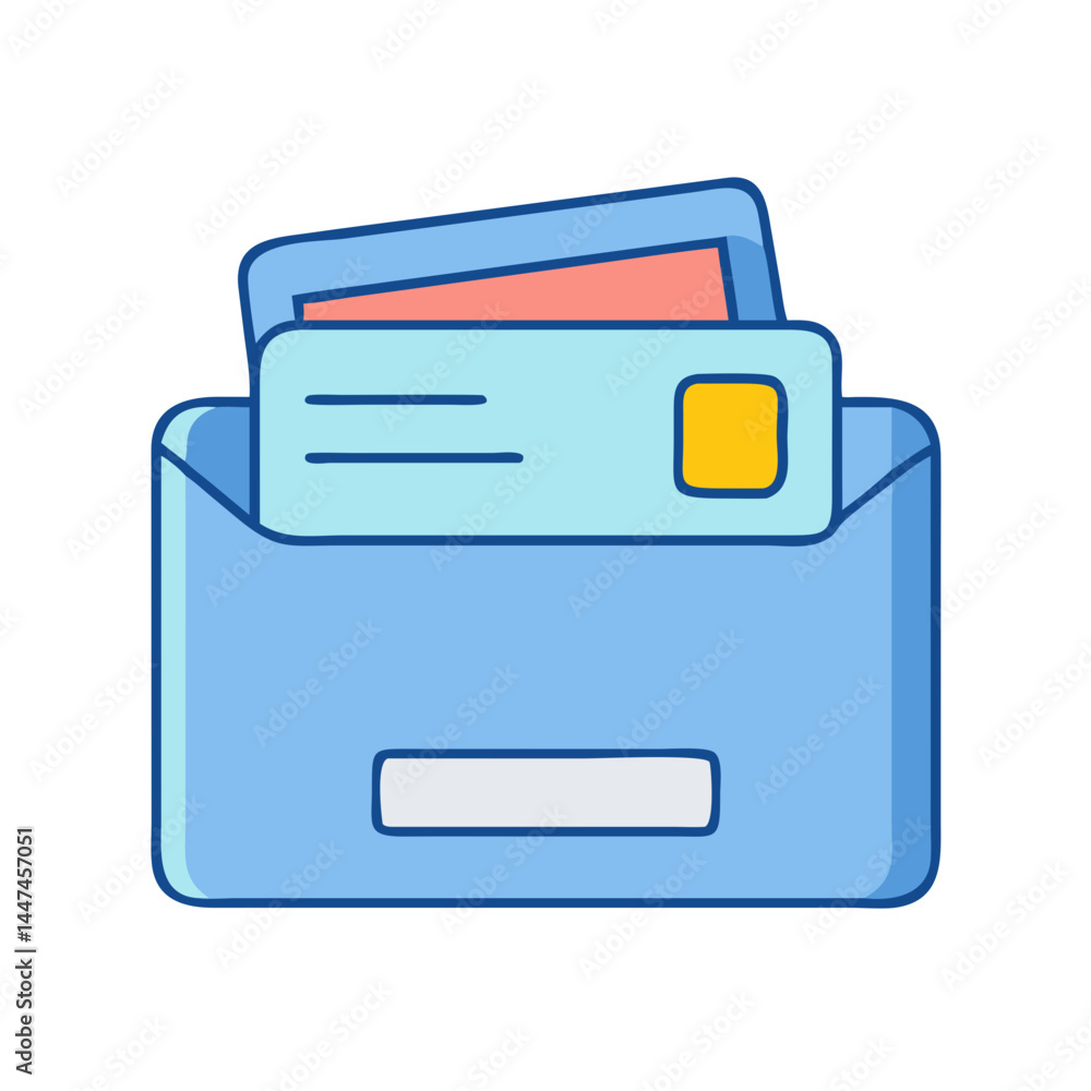 Illustration of inbox file folder with documents and business card for data management and storage Illustration of inbox file folder with documents and business card for data management and storage
