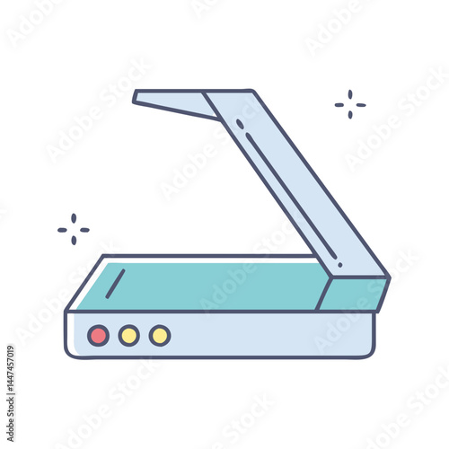 Find the best scanner for documents and photos scanning device flat vector illustration