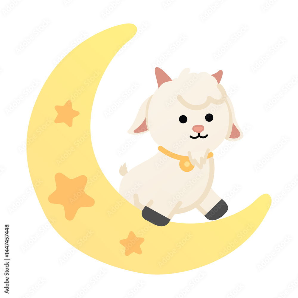 Obraz premium ied adha sticker with moon and goat