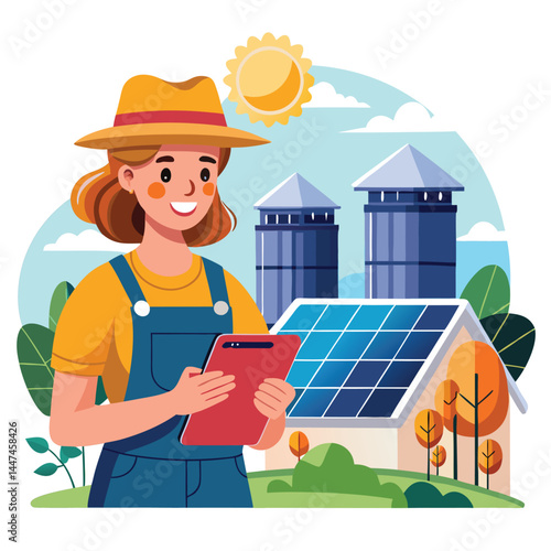 female-farmer-with-digital-tablet-on-a-modern-farm vector image on white background