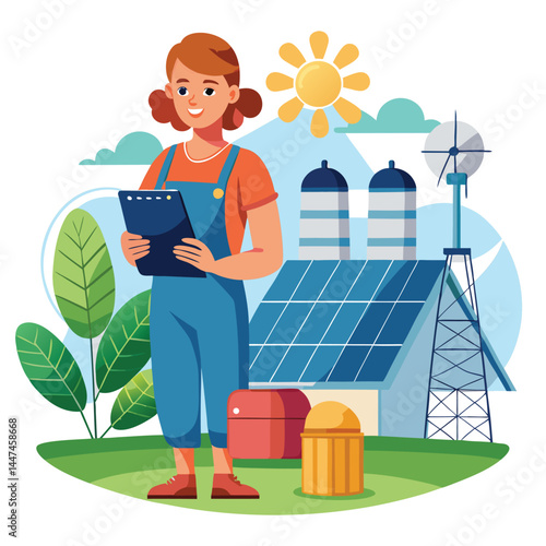 female-farmer-with-digital-tablet-on-a-modern-farm vector image on white background