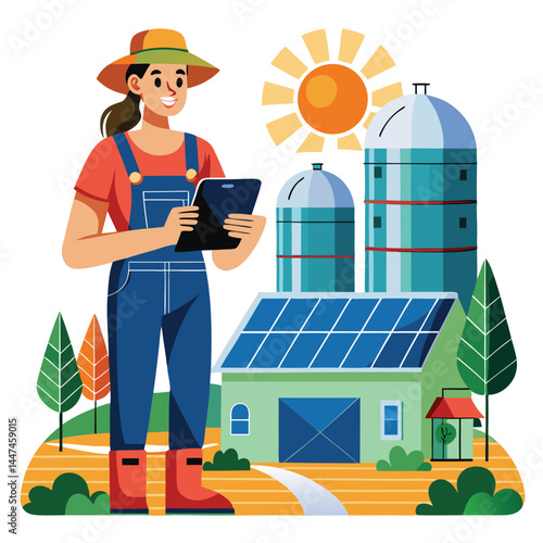 female-farmer-with-digital-tablet-on-a-modern-farm vector image on white background