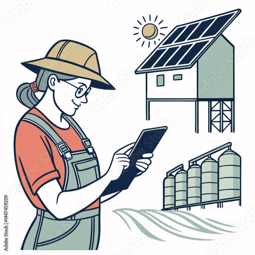 female-farmer-with-digital-tablet-on-a-modern-farm vector image on white background