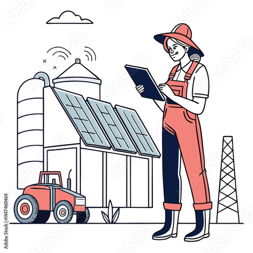 female-farmer-with-digital-tablet-on-a-modern-farm vector image on white background
