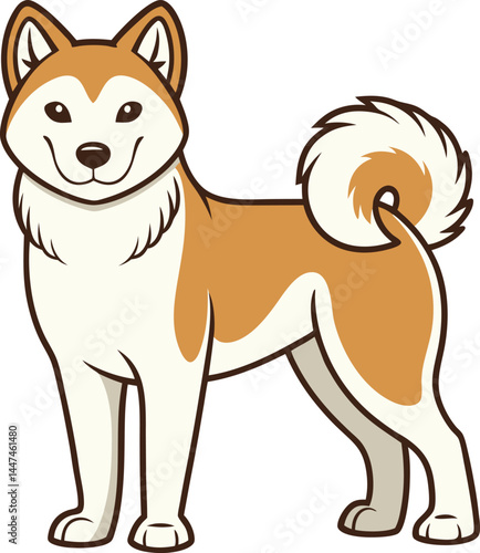 Cute cartoon akita dog illustration standing calmly with a happy expression