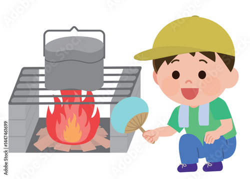 飯盒炊爨をする男の子　イラスト