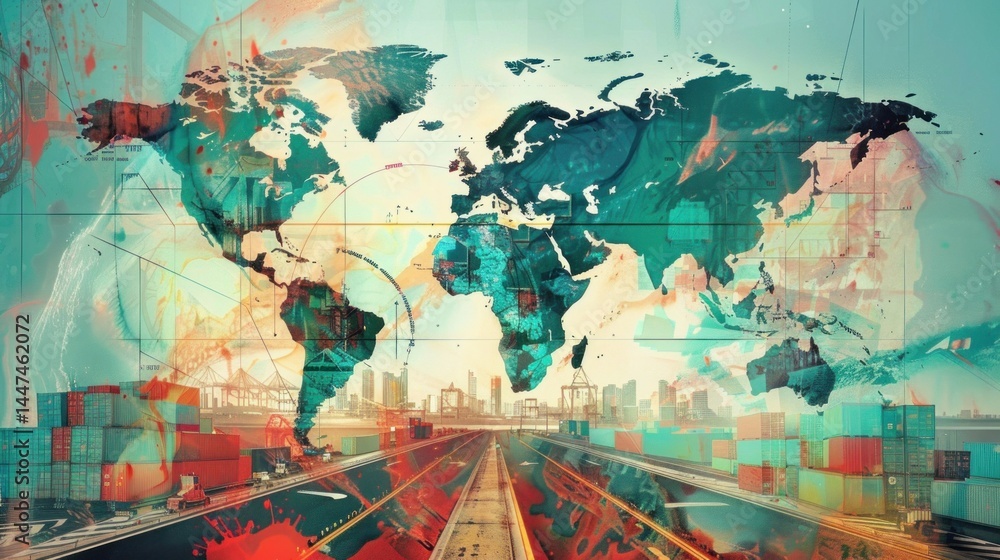 Creative drawing of international trade routes Creative drawing of international trade routes