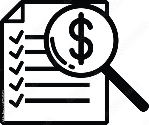 Clean vector illustration of Finance audit payment symbol silhouette in black.