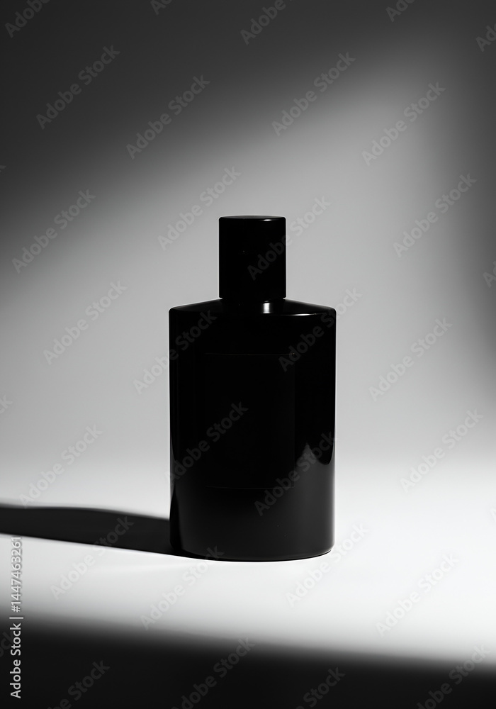 Sleek black perfume bottle, minimalist design, studio shot Sleek black perfume bottle, minimalist design, studio shot