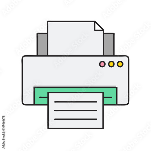 Illustration of printer printing document paper office equipment technology device machine printout