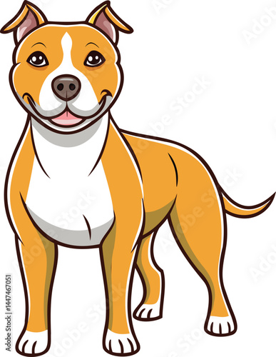 Cartoon illustration of a smiling american staffordshire terrier dog breed isolated on white background