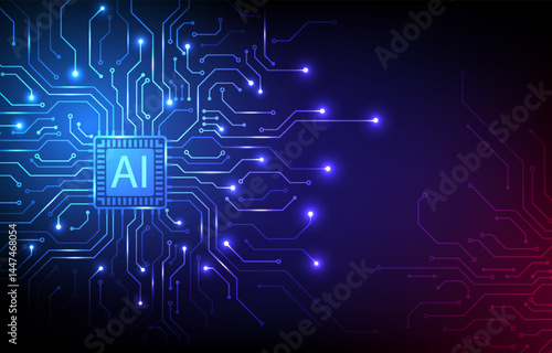 Abstract AI circuit board background. featuring futuristic artificial intelligence electronic technology motherboard concept.