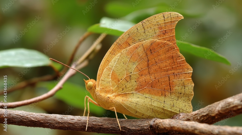 Obraz premium Orange Oakleaf Butterfly on Branch, Detailed Nature Macro