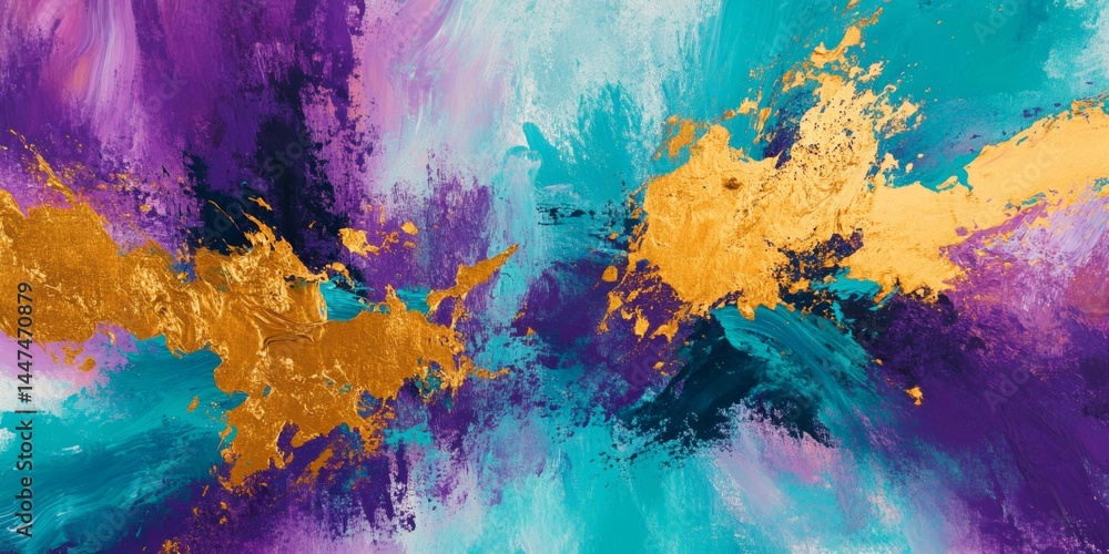 Abstract Painting with Gold and Vibrant Colors