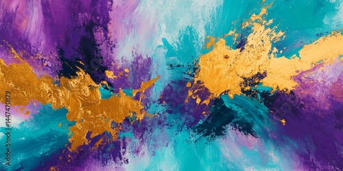 Obraz na płótnie Abstract Painting with Gold and Vibrant Colors w salonie