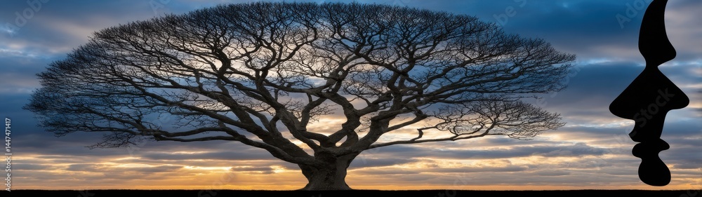 Creative Inspirational Double Exposure Image of a Tree Silhouette Against a Dramatic Sky at Dusk Enhancing Nature and Artistic Concepts Creative Inspirational Double Exposure Image of a Tree Silhouette Against a Dramatic Sky at Dusk Enhancing Nature and Artistic Concepts