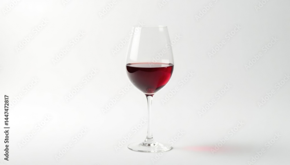 Single red wine glass, pure white background, minimal setup, simple, white, elegant Single red wine glass, pure white background, minimal setup, simple, white, elegant