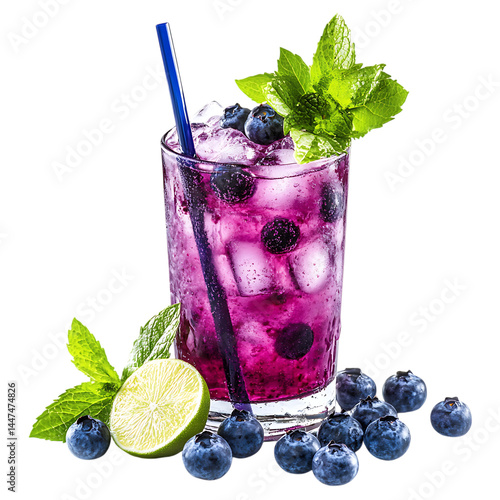 A refreshing red strawberry cocktail with mint and ice in a glass offers a sweet and cold summer beverage