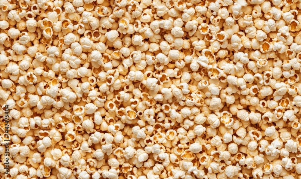 Close-Up View of Freshly Popped Popcorn on a Neutral Background Close-Up View of Freshly Popped Popcorn on a Neutral Background