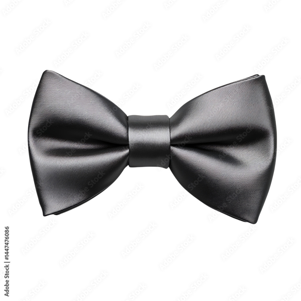 Black silk bowtie knot isolated on white, a formal fashion accessory for elegant celebrations Black silk bowtie knot isolated on white, a formal fashion accessory for elegant celebrations