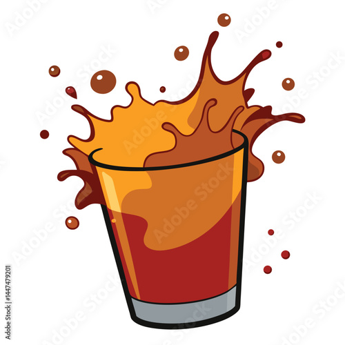 Fun cartoon splash drink vector with overflowing liquid in a transparent glass – ideal for juice shop logos, kids’ party printables, beverage icons, cafe illustrations, t-shirt designs, and menu stick