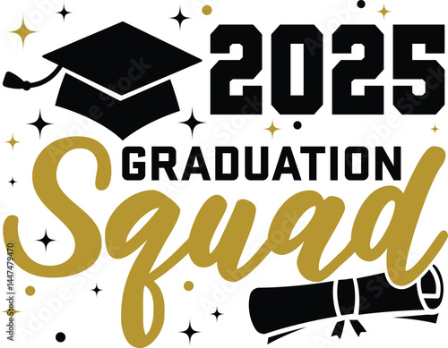2025 Graduation Squad vector illustration. Perfect for celebratory designs. Editable in Illustrator.