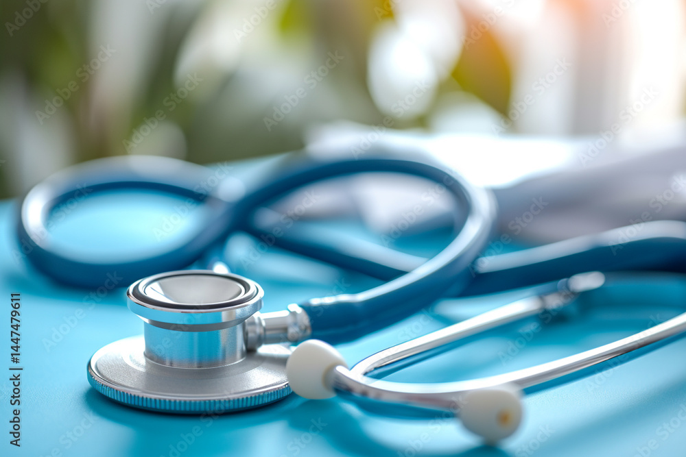 Blue background with a stethoscope Blue background with a stethoscope