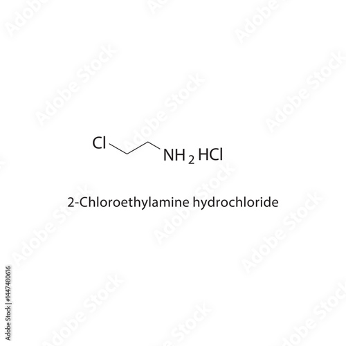 2-Chloroethylamine hydrochloride skeletal structure. Chlorinated Amine Salt compound schematic illustration. Simple diagram, chemical formula.