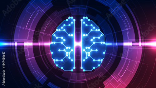 Vector Abstract artificial intelligence brain futuristic circuit board, Illustration high digital technology blue color