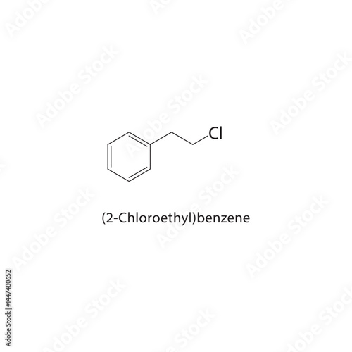 (2-Chloroethyl)benzene skeletal structure. Chlorinated Aromatic Hydrocarbon compound schematic illustration. Simple diagram, chemical formula.